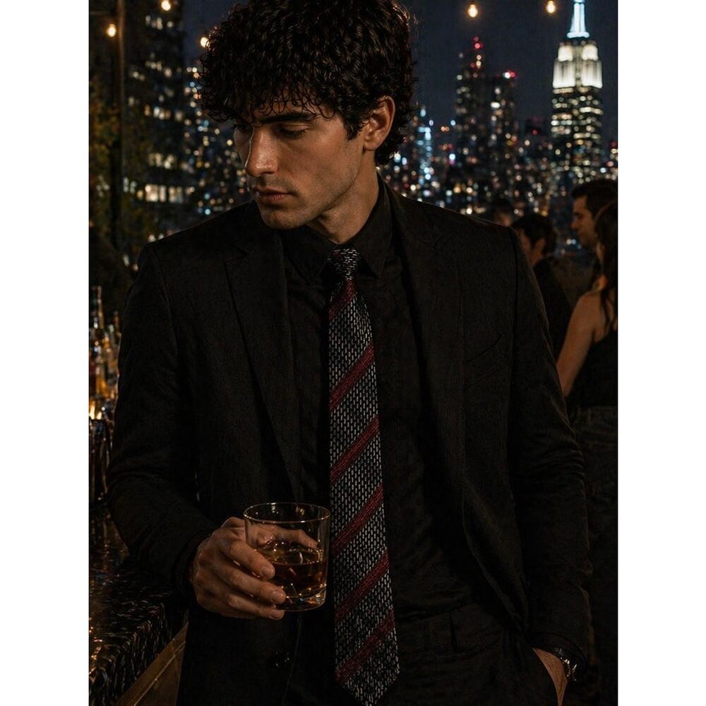 Nightlife Tie Black Red Stripe Geometric Modern Cocktail Vibe
